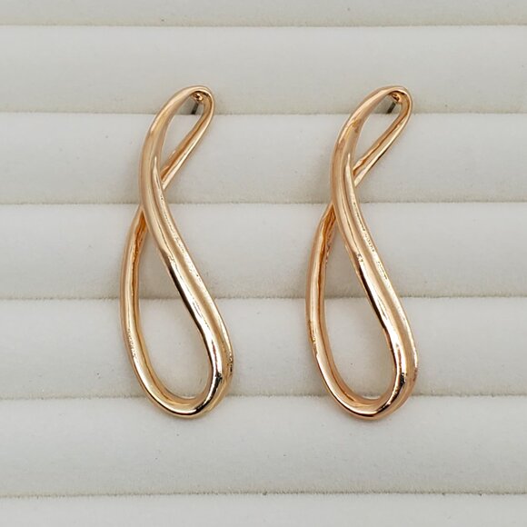 14K Gold Womens Large Twisted Curved Long Hoop Earrings New 14 K Silver Jewelry